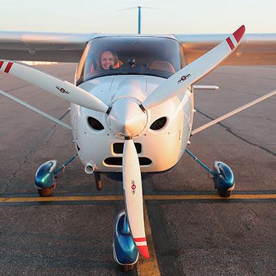 Student in airplane